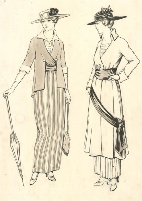 Dorothy Levett - Early 20th Century Pen and Ink Drawing, Two Ladies in Hats