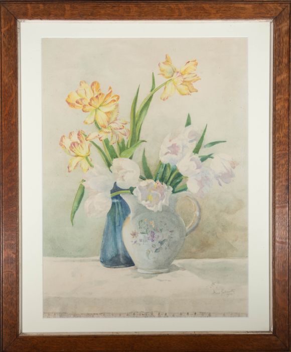 Frank Galsworthy (1863-1959) - 1920 Watercolour, Tiger and White Tulips