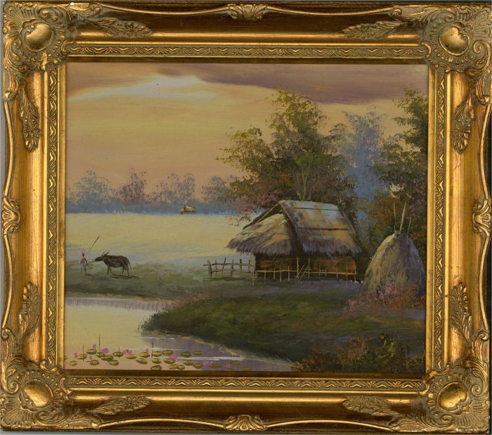 Contemporary Oil - Waterlilies At Sunset