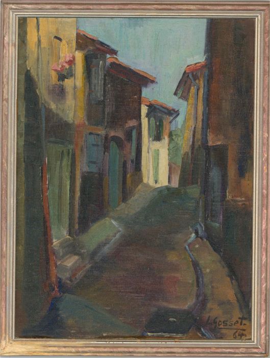 L. Gosset - Signed & Framed 1964 Oil, Twisting Streets