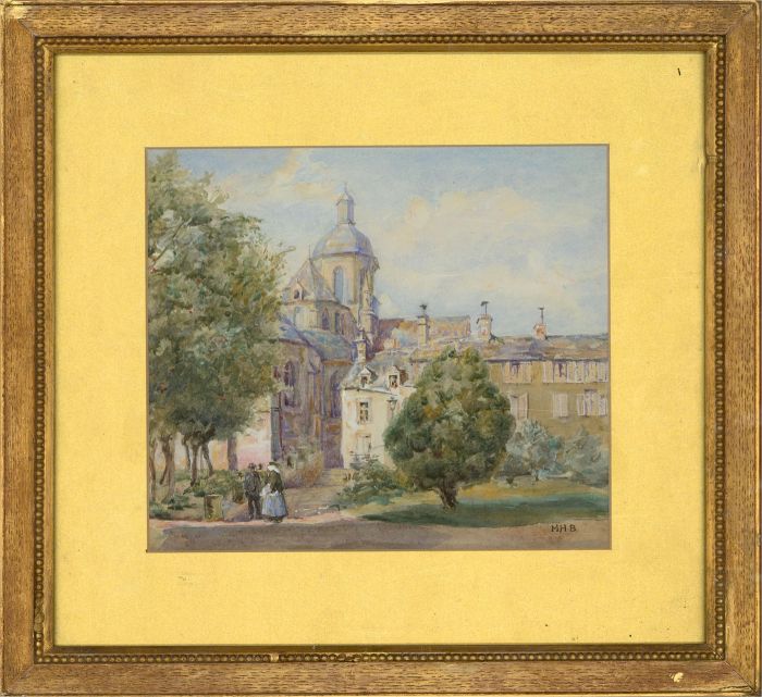 M.H.B. - Early 20th Century Watercolour, Street View with Figures
