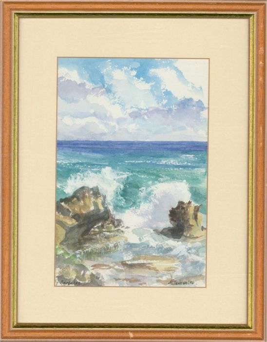 Contemporary Watercolour - Crashing Waves On The Shore Of Barbados