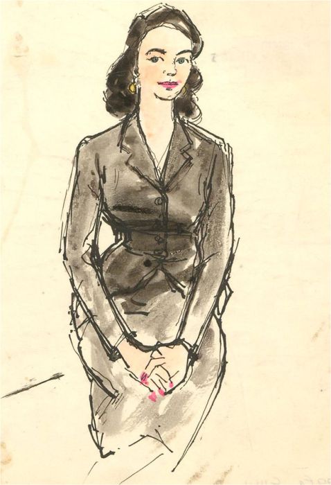 Peter Collins ARCA - Mid 20th Century Watercolour, Woman in a Black Coat