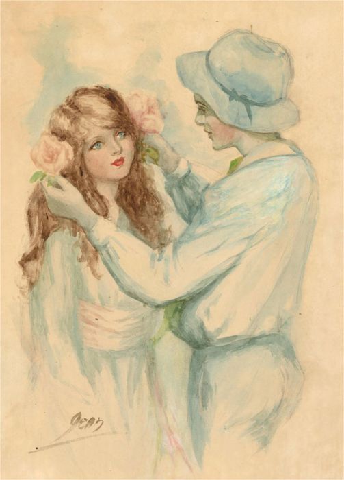 Early 20th Century Watercolour - Roses for Love