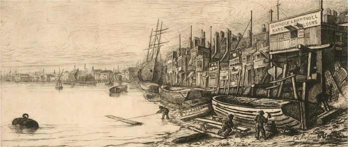 Charles William Sherborn (1831-1912) - Etching, Limehouse Dockyard