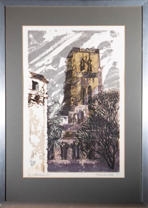 Norman Wade - 1975 Silkscreen, Cathedral In The Rain
