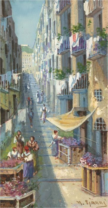 Yves Gianni - Early 20th Century Watercolour, Street In Naples