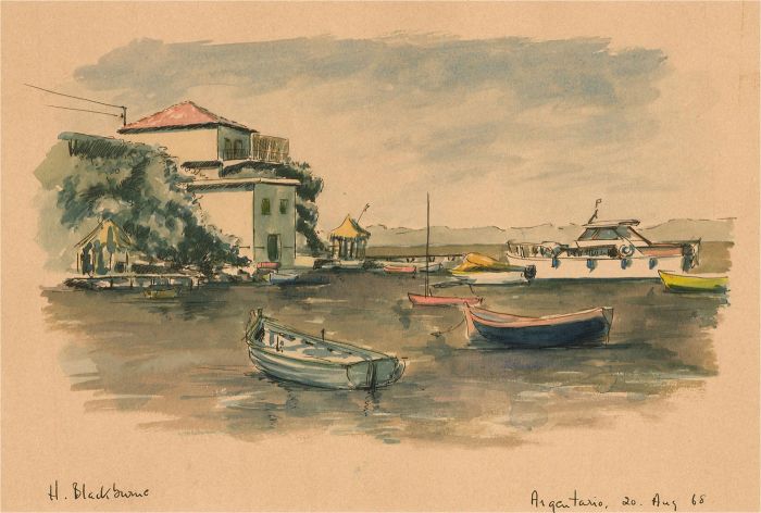 H. Blackbourne - 1968 Watercolour, Harbour Scene at Argentario