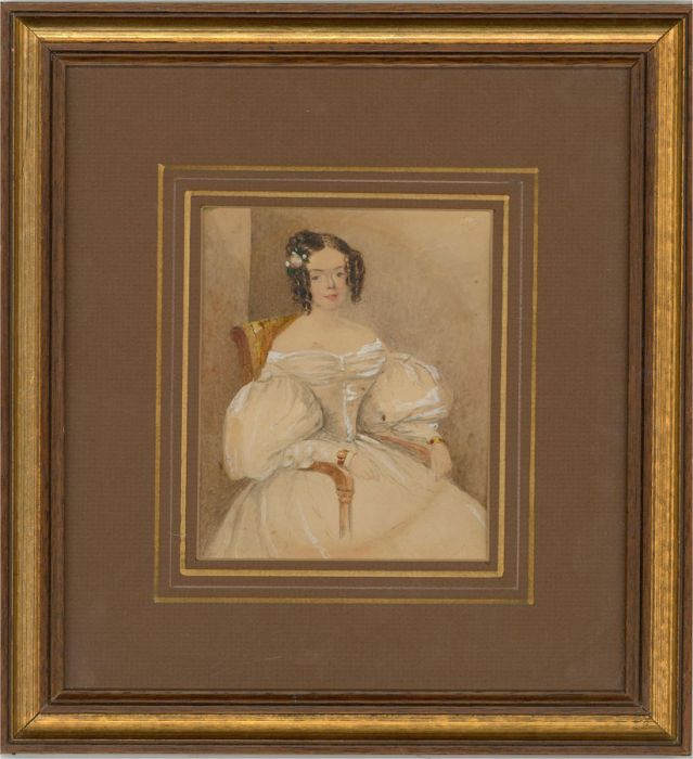 Framed c.1830 Watercolour - Seated Girl