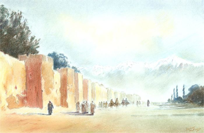 Franco Matania (1922-2006) - 20th Century Chalk Drawing, Marrakech City Walls