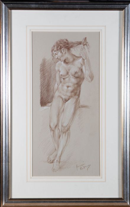 Franco Matania (1922-2006) - Signed 20th Century Pastel, Nude Brushing Hair