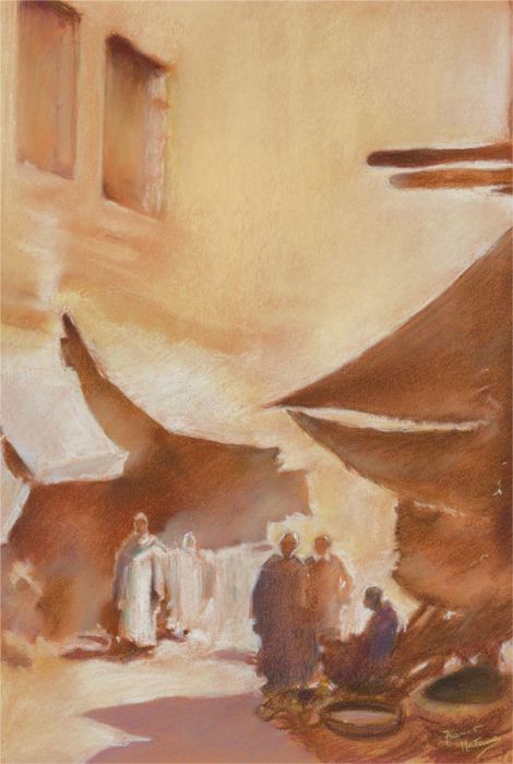 Franco Matania (1922-2006) - Chalk Drawing, North African Street Scene