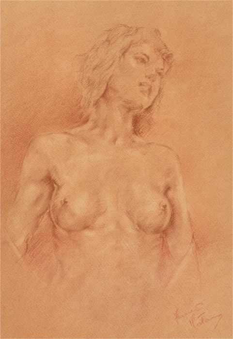 Franco Matania (1922-2006) - Signed 20th Century Chalk Drawing, Terracotta Nude