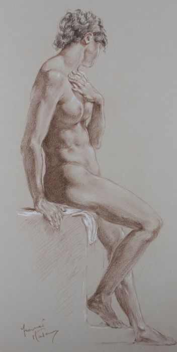 Franco Matania (1922-2006) - 20th Century Chalk Drawing, Seated Nude II