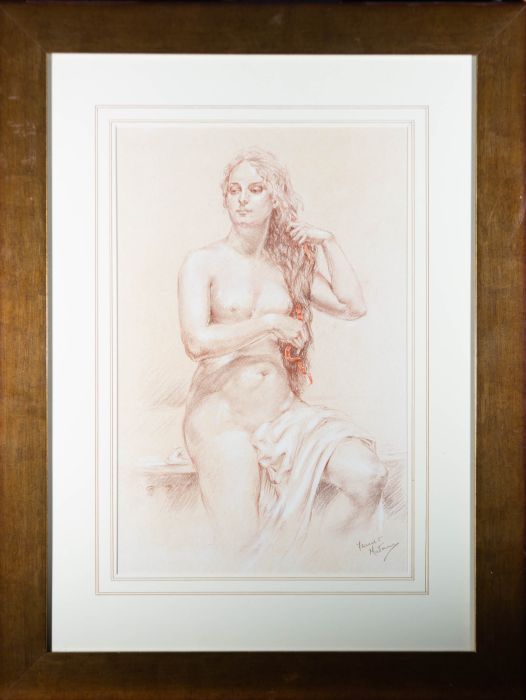 Franco Matania (1922-2006) - Signed & Framed 20th Century Pastel, Seated Nude