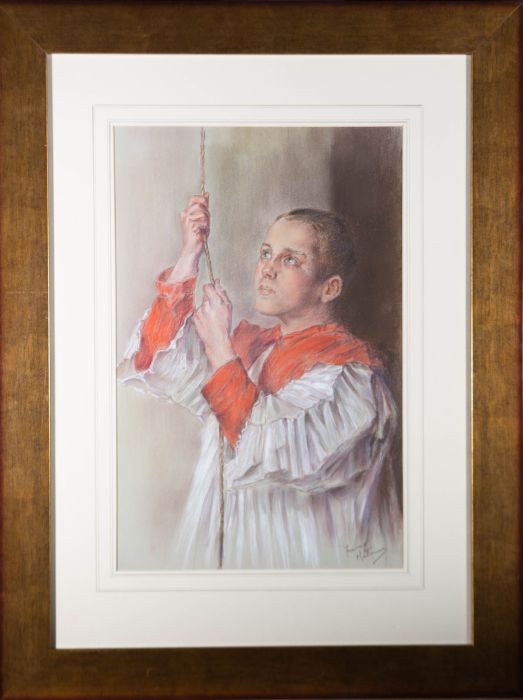 Franco Matania (1922-2006) - Signed 20th Century Chalk Drawing, The Bell Ringer