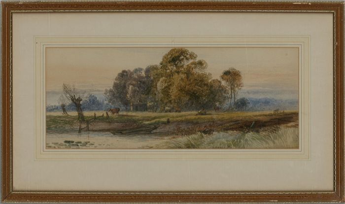 L. Lewis - 1887 Watercolour, Rural Scene with Cattle