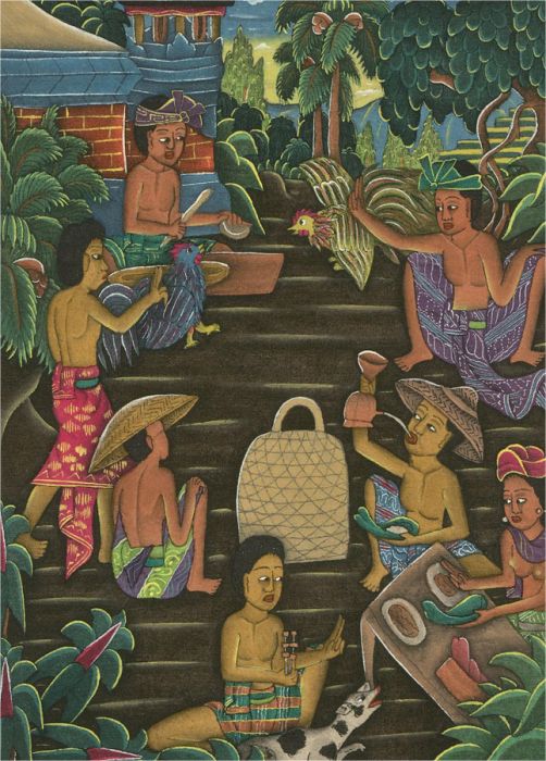 Mid 20th Century Gouache - Sharing Food