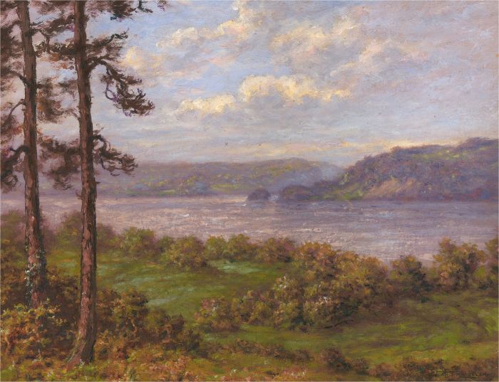 John T Randolf  - Mid 19th Century Oil, A Moorland Scene with Lake and Hills