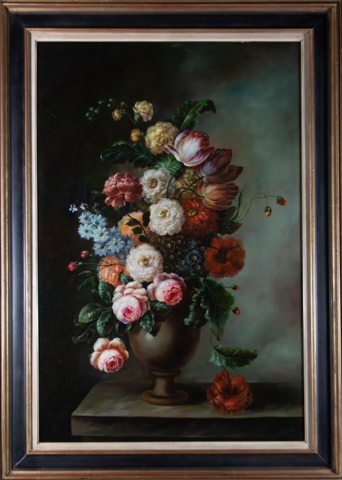 Framed Mid 20th Century Oil - Flowers on the Mantle