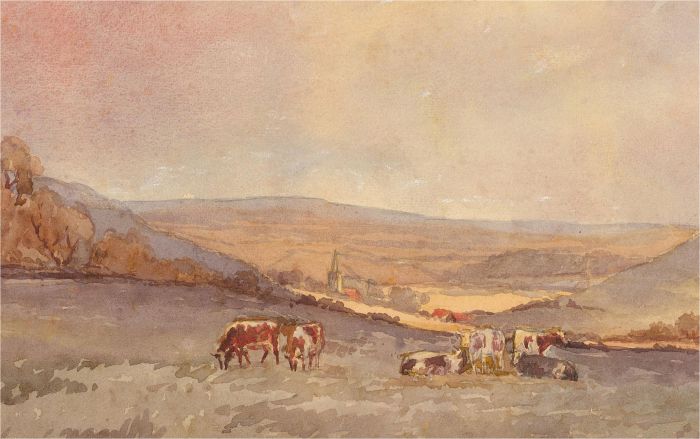 Early 20th Century Watercolour - Cattle Near Bonsall, Derbyshire