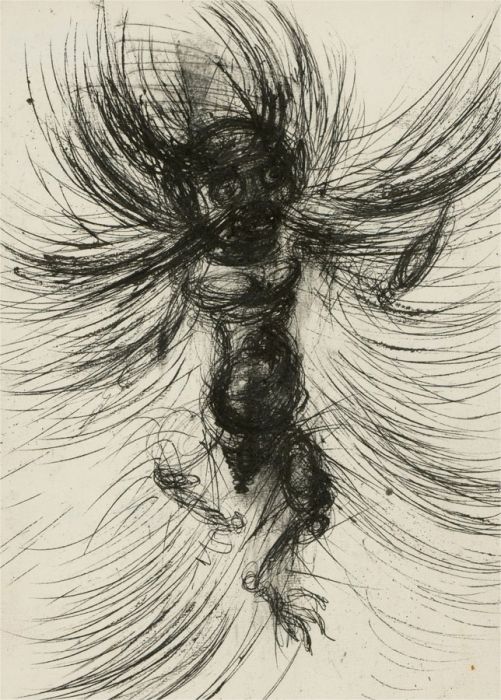 Mollie Paxton - 1956 Pen and Ink Drawing, Flying Demon