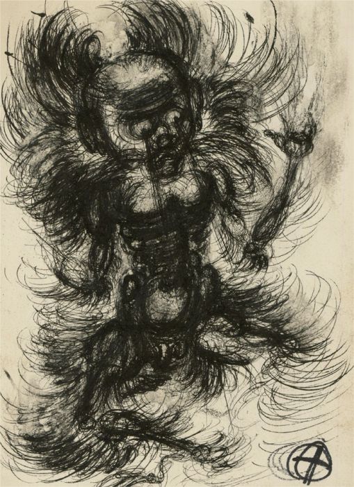 Mollie Paxton - 1956 Pen and Ink Drawing, Flying Demon