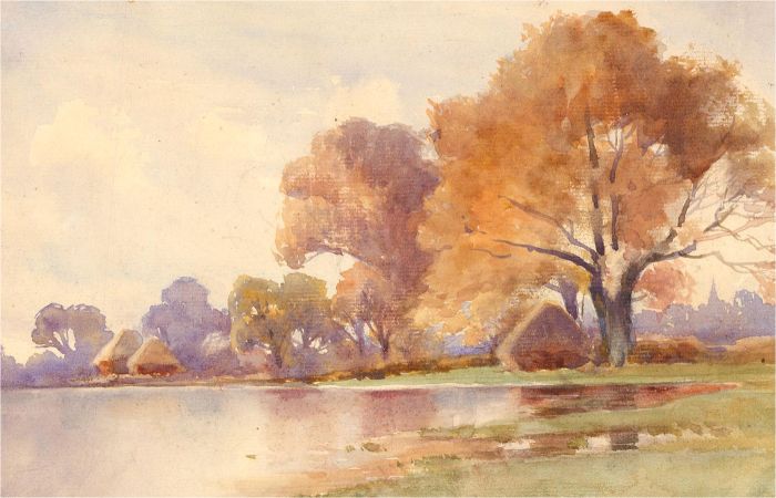 Early 20th Century Watercolour - Autumnal Trees and Lake