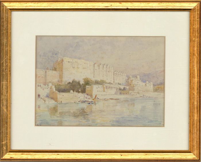 E. G - Early 20th Century Watercolour, Temple On The River