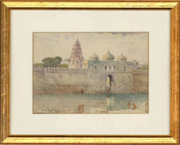 E. G - Early 20th Century Watercolour, Indonesian Temple By The River