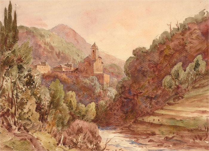 S. Andre - 1861 Watercolour, Italian Mountain Commune