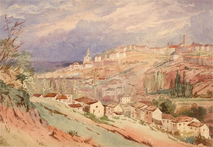 Late 19th Century Watercolour - Italian Hillside Town
