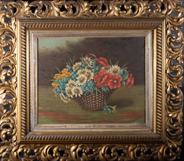 A. James - 1900 Oil, A Basket of Flowers