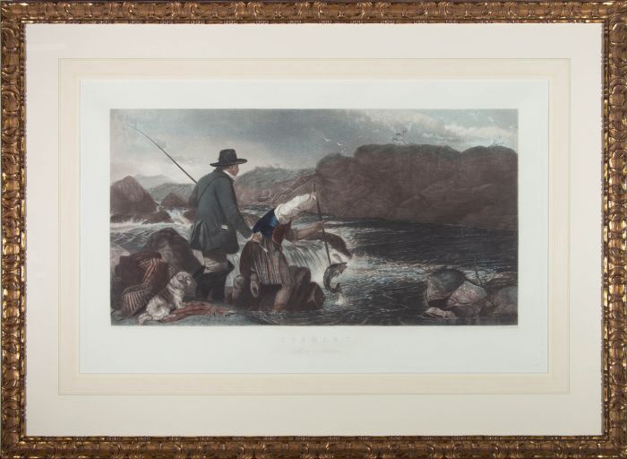 W.H. Simmons after Richard Ansdell - Mid 19C Mezzotint, Gaffing A Salmon