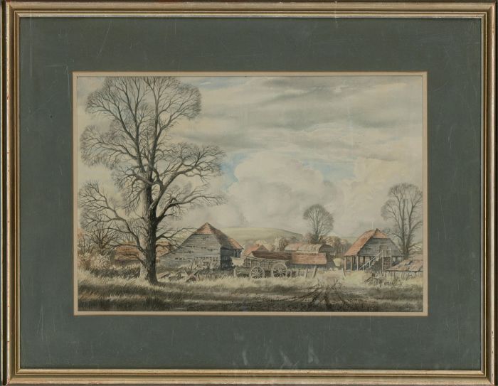 John Harfield - Signed & Framed Mid 19th Century Graphite Drawing, Old Farm