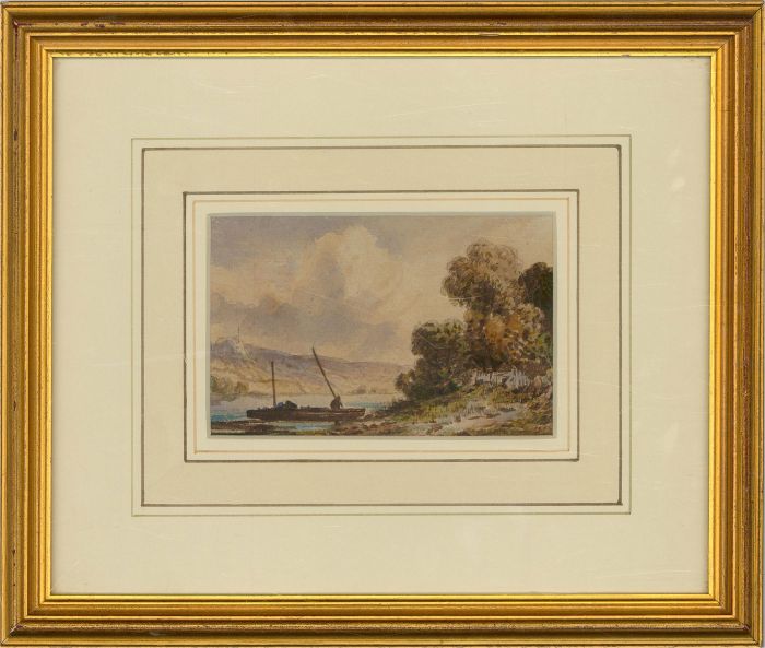 Early 20th Century Watercolour - Lake Scene with Boat