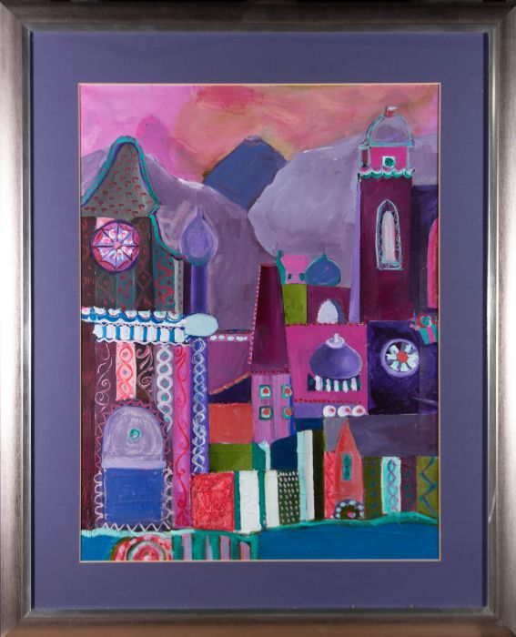 Framed Contemporary Acrylic - Purple City