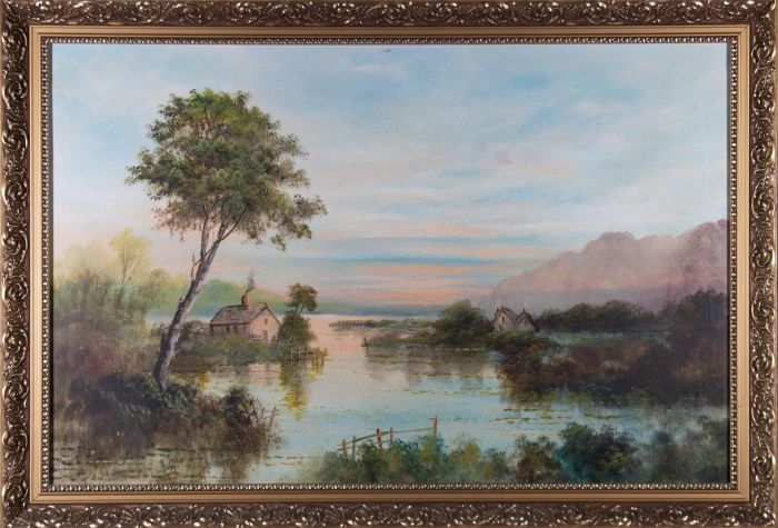 J. Reynolds - Framed Mid 20th Century Oil, Marshland Scene with Cottages