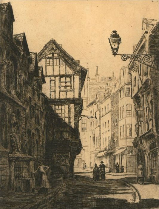 R. S. R - Early 20th Century Etching, Edwardian Street