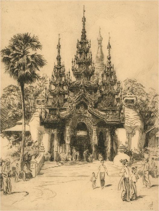 1923 Etching - Chinese temple