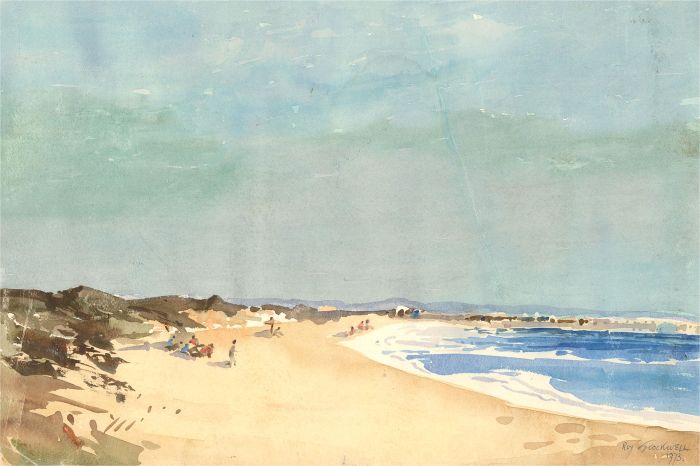 Roy Stockwell - 1973 Watercolour, Summer at the Beach