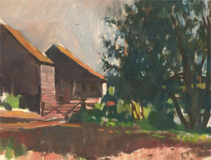 Patrick Lambert Larking (1907-1981) - 20th Century Oil, The Farm Buildings