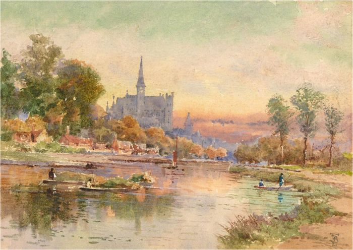 F.B - Early 20th Century Watercolour, River Landscape with Castle