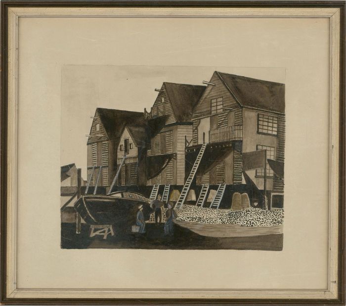 Framed Mid 20th Century Watercolour - Yacht Stores, Tollesbury, Essex