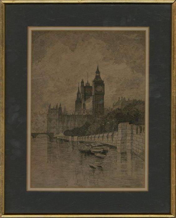 Framed Early 20th Century Etching - Big Ben