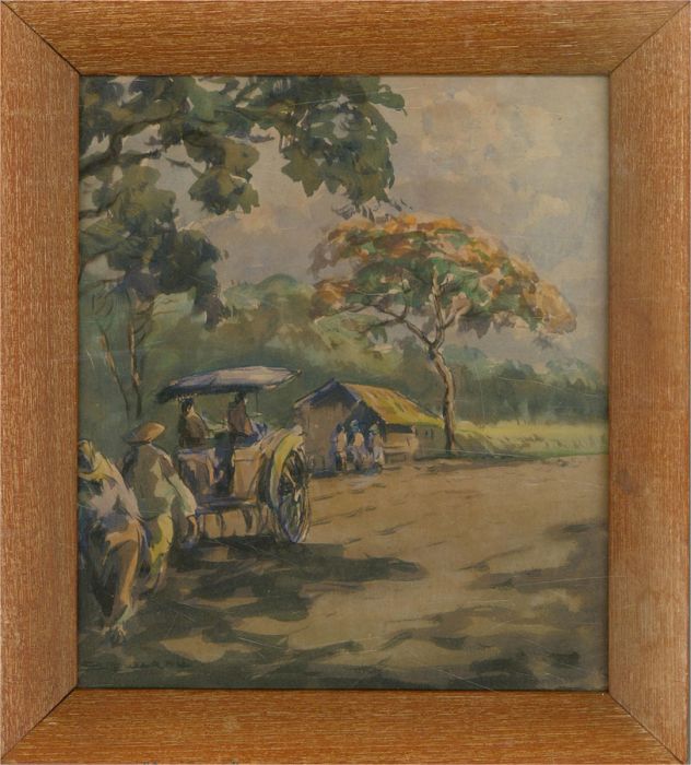 Mid 20th Century Watercolour - The Market Road