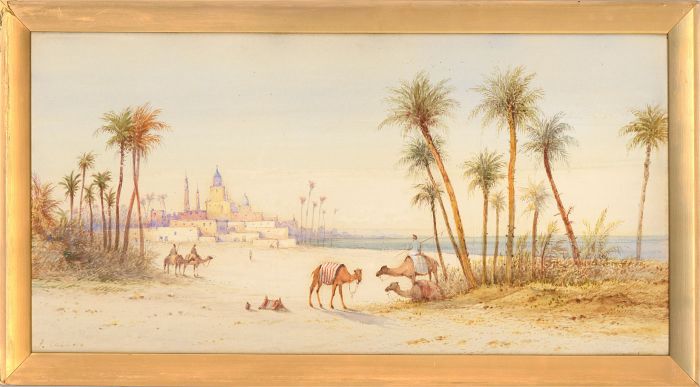 J. Calano - Early 20th Century Watercolour, Landscape Scene with Camels