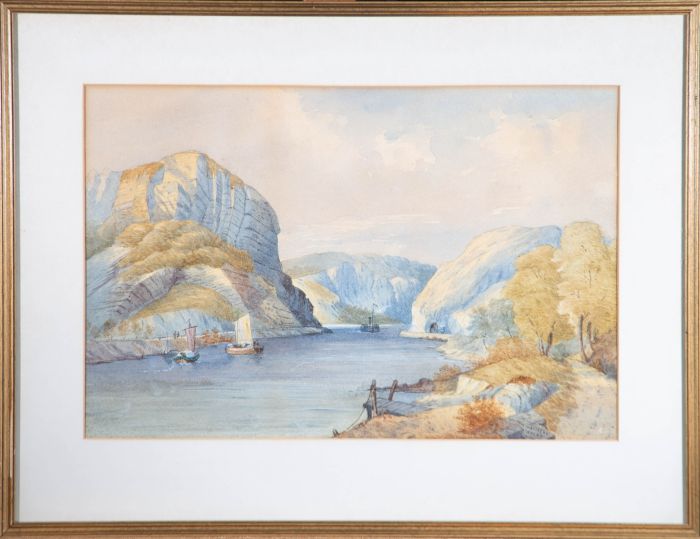 19th Century Watercolour - A View of Rhine River