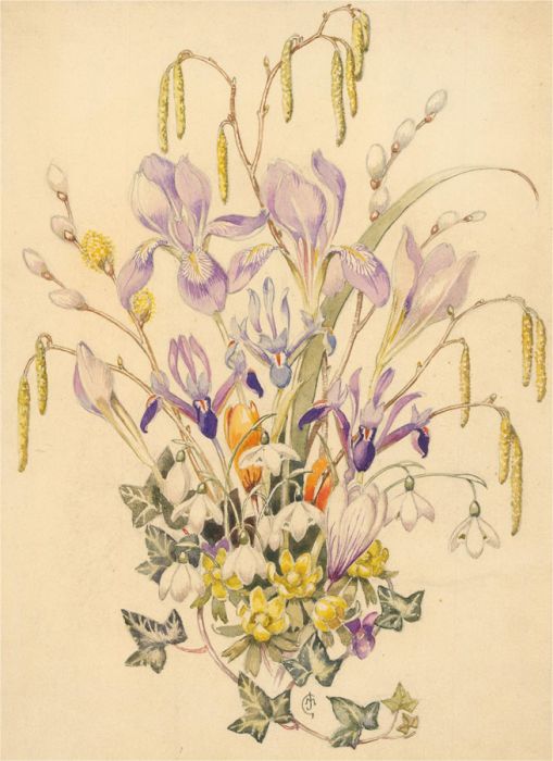 C. J. M - Early 20th Century Watercolour, Cacophony Of Spring Flowers