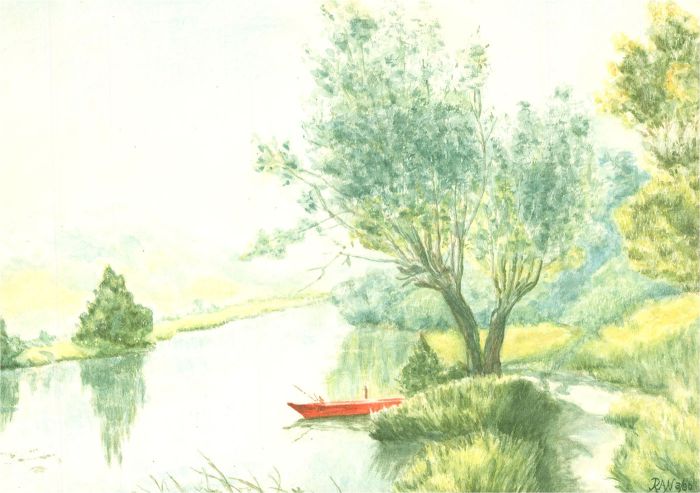 R.A.N - 1980 Watercolour, Riverside Mooring
